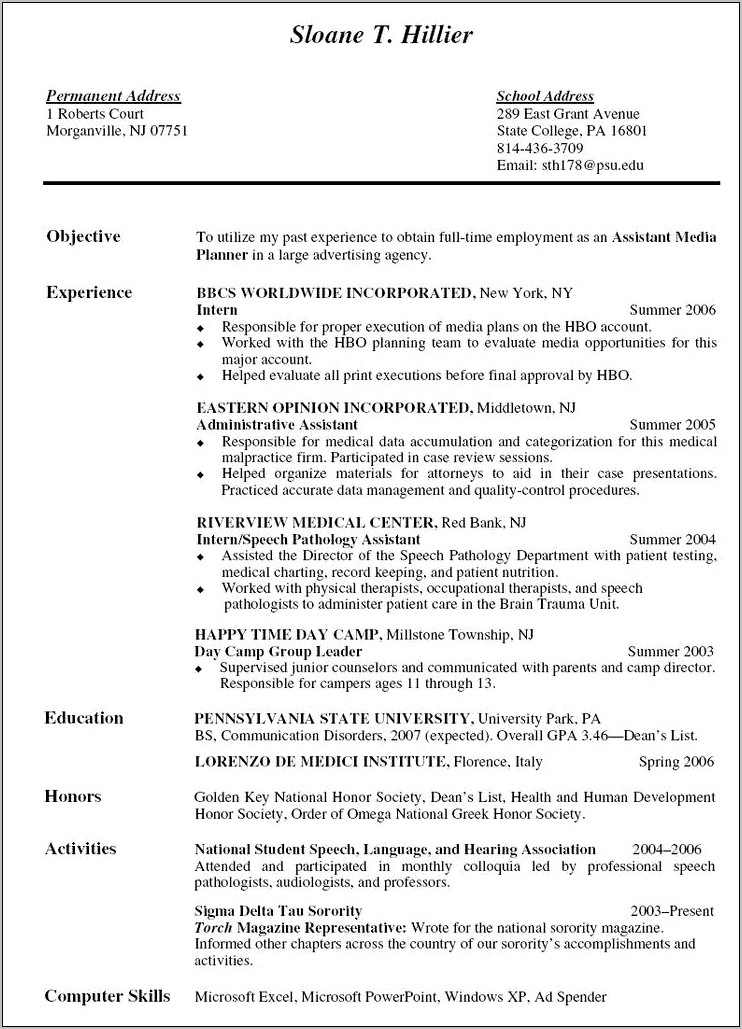 Professional Summary Resume For Internship Finance