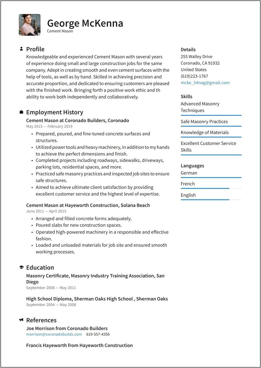 Professional Summary Resume Sample For Construction