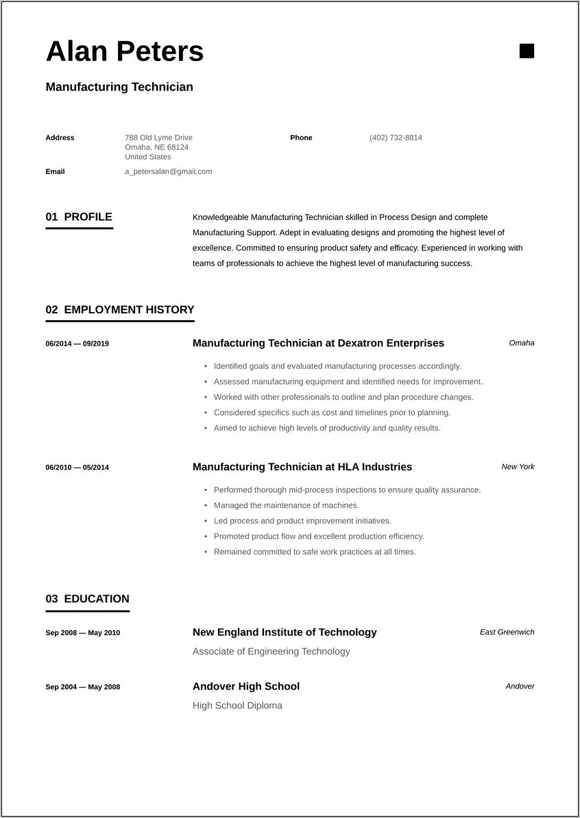Profile For Manufacturing Job For Resume Objective