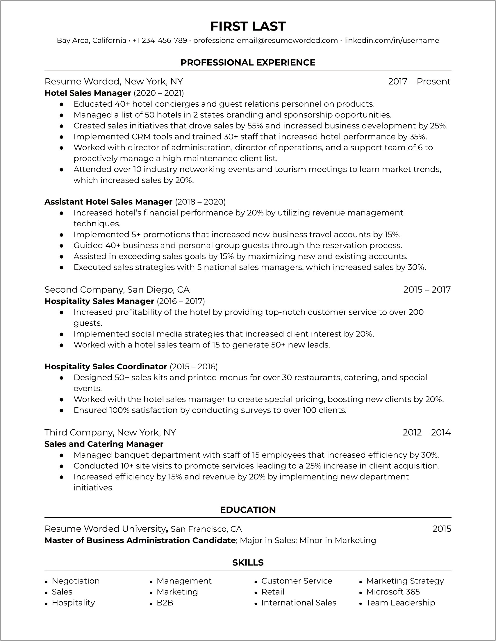 Profile Of A Sales Manager Resume