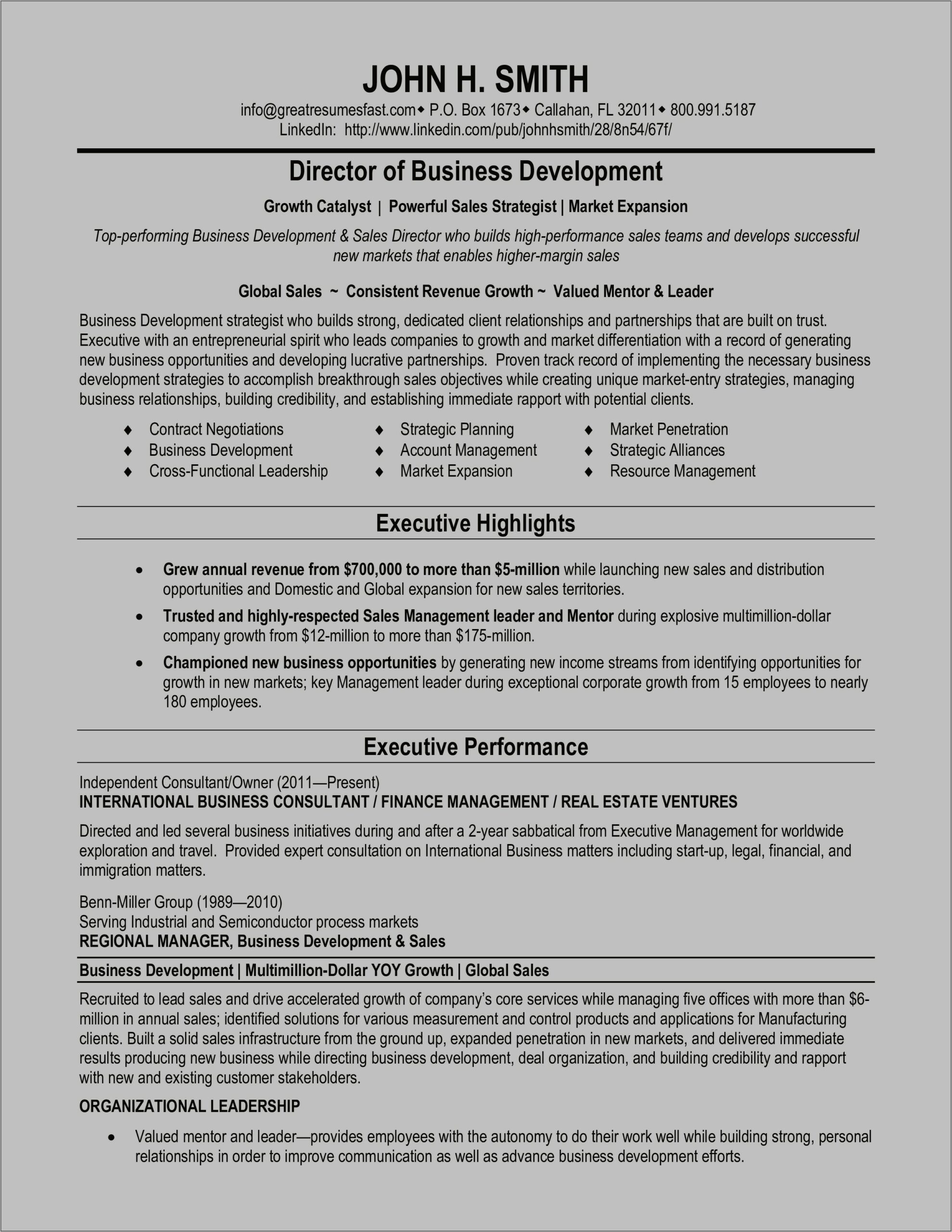 Profile Summary For Business Development Resumes