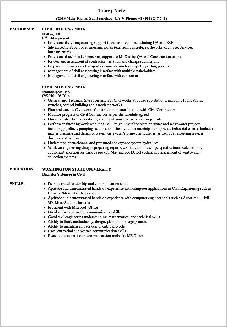 Profile Summary For Civil Engineer Resume