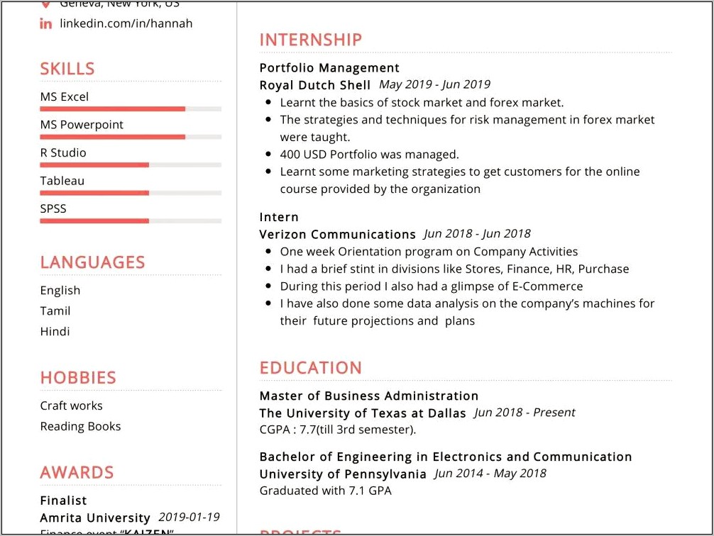 Profile Summary In Resume For Freshers Mba