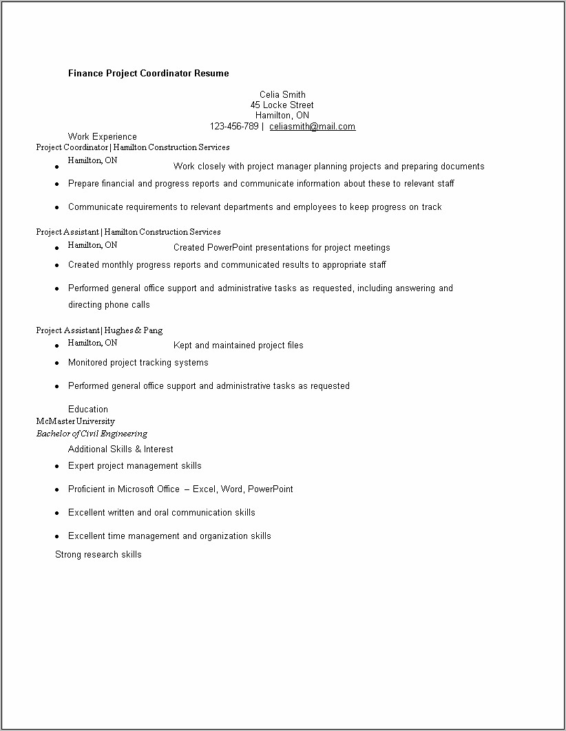 Program Coordinator Resume Job Description