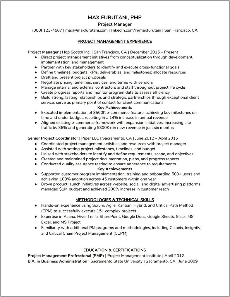 Project Management Resume Job Description