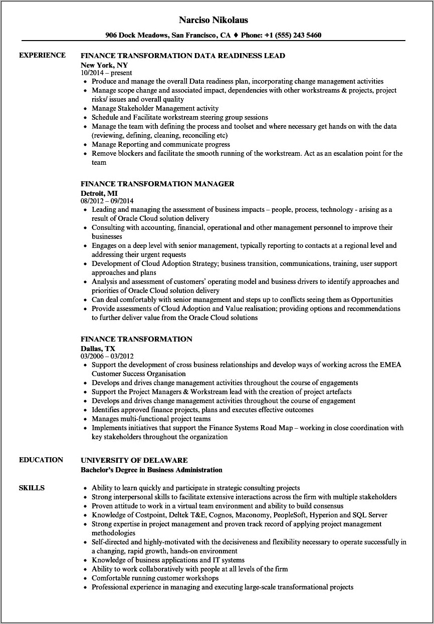 Project Manager It Migration Banking Transformation Resume