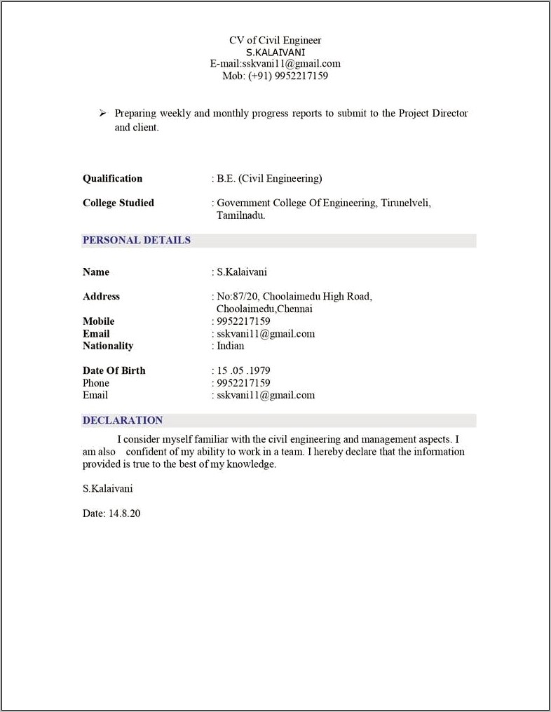 Project Manager Quantity Surveying Estimating Resume