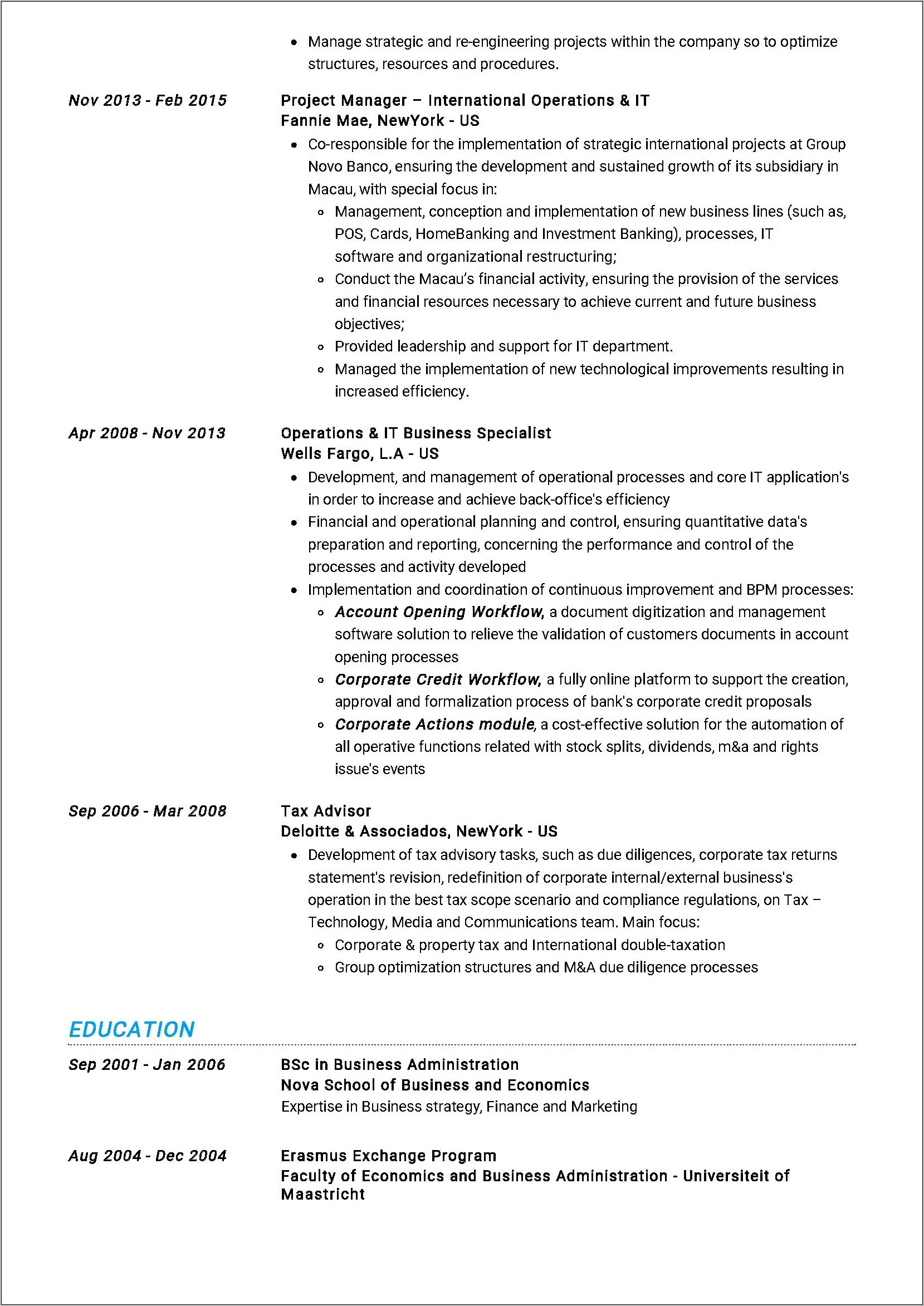 Project Manager Real Estate Development Resume