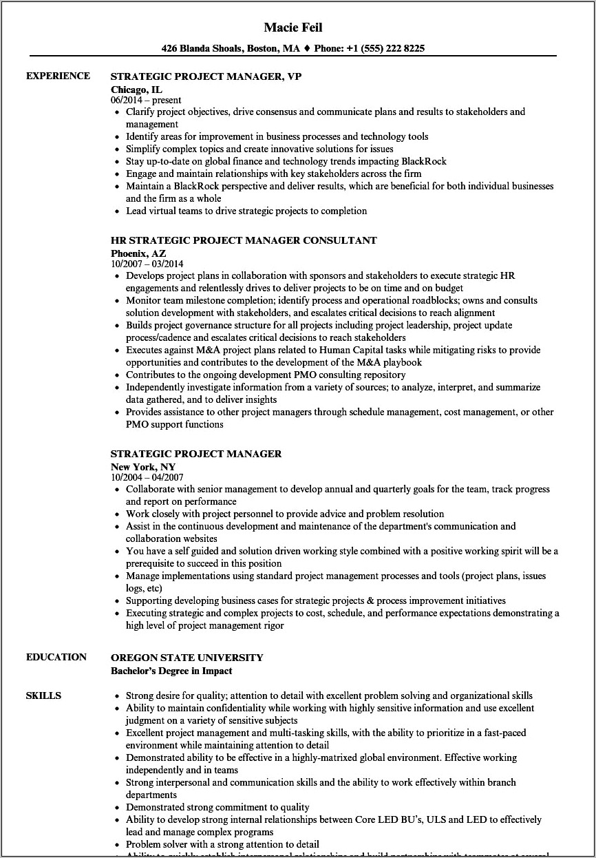 Project Manager Resume Core Strength Keywords