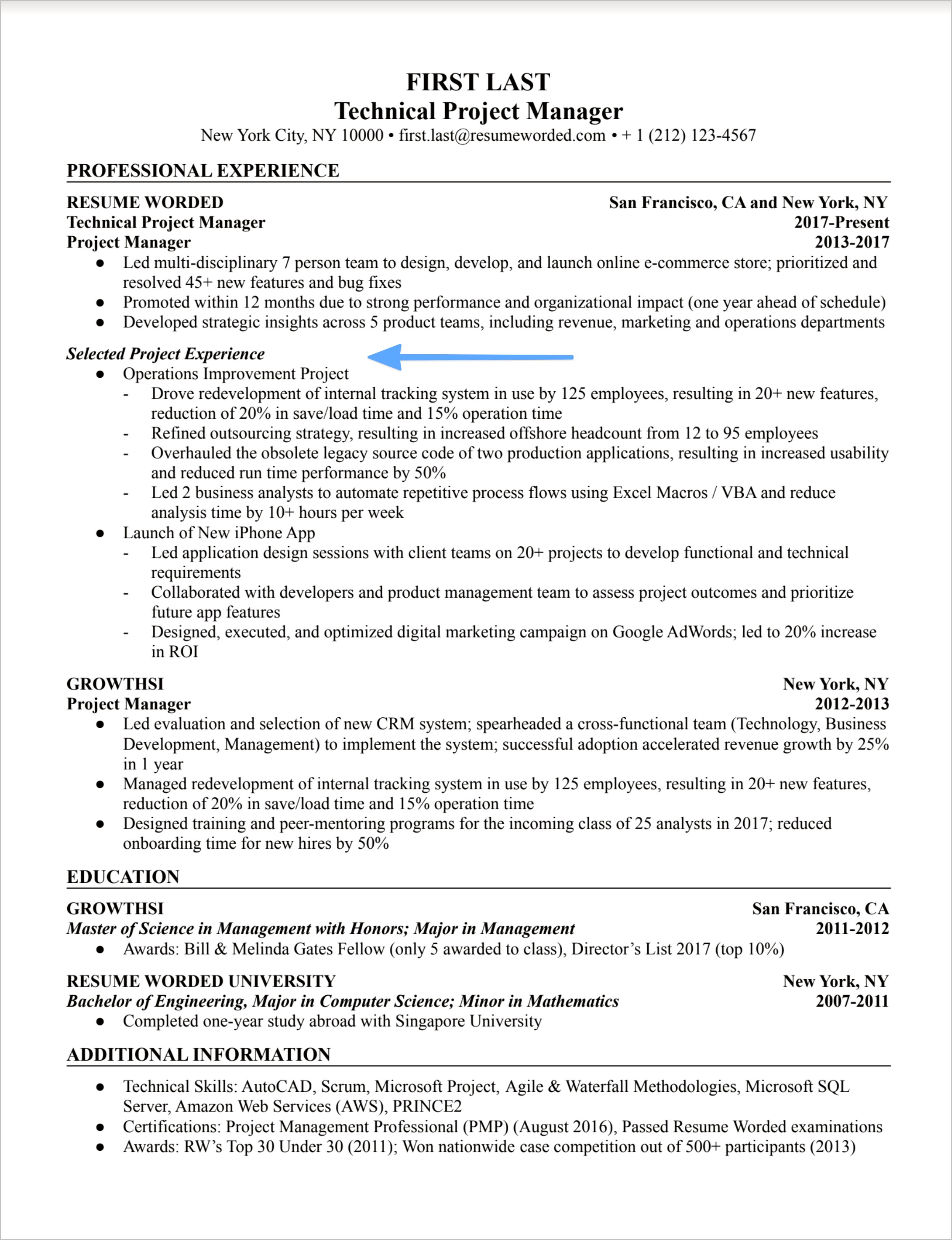 Project Manager Resume For New Project