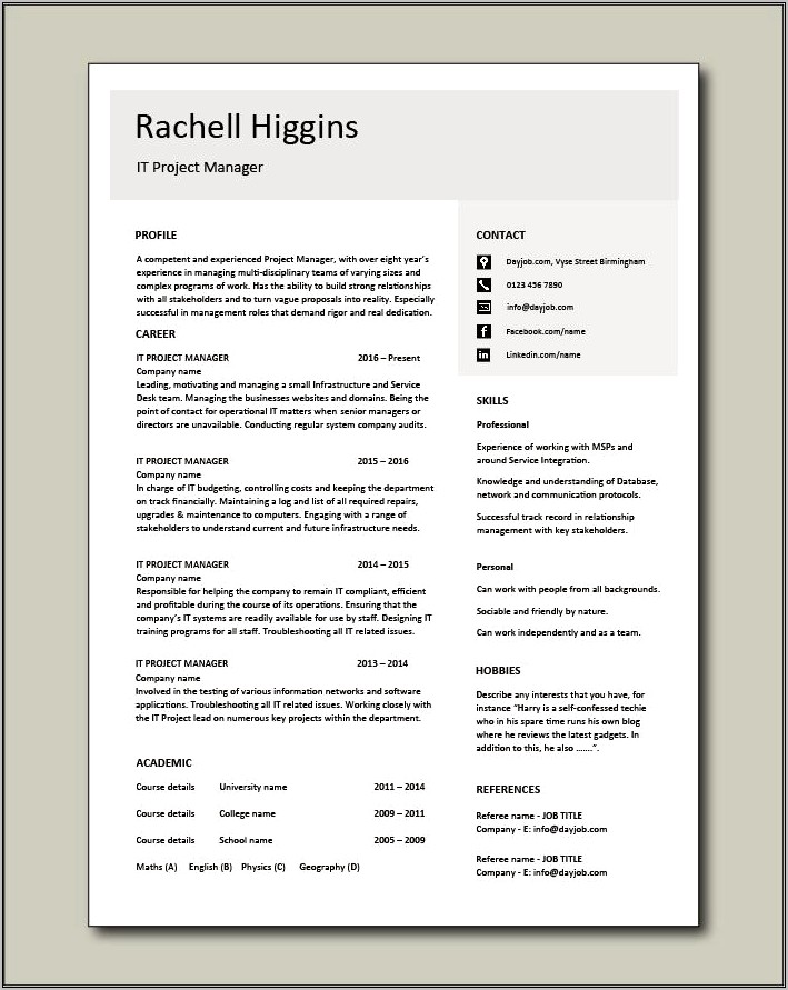 Project Manager Resume Template Microsoft Word
