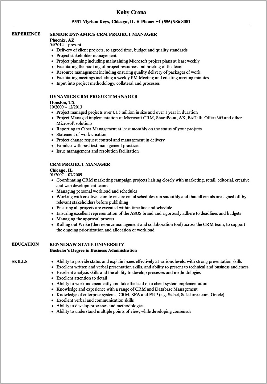 Project Manager Resume With Office 365 Implementation