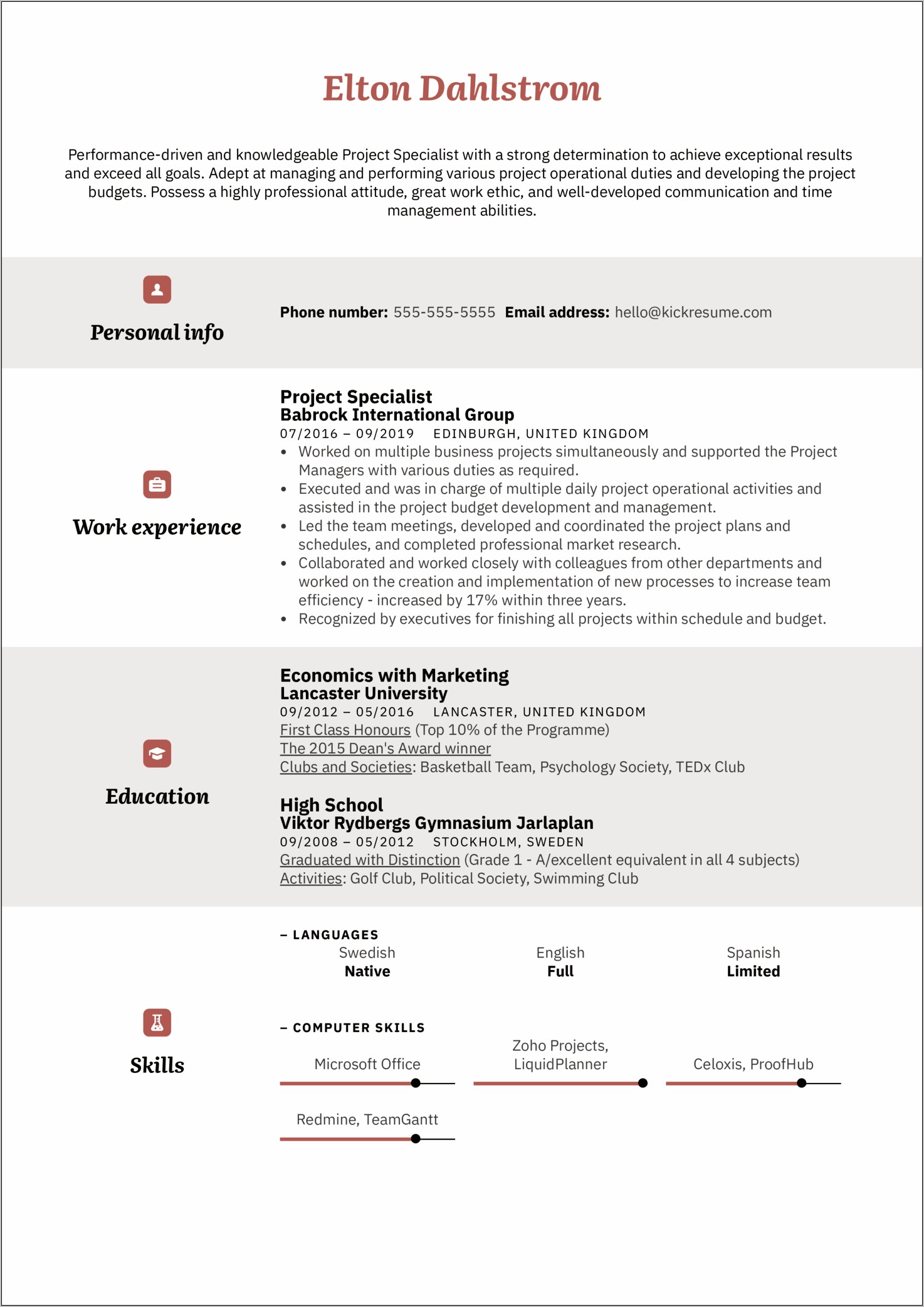 Project Manager Special Skills On Resume