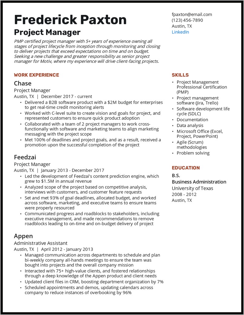 Project Manager Technology Resume Summary Statement