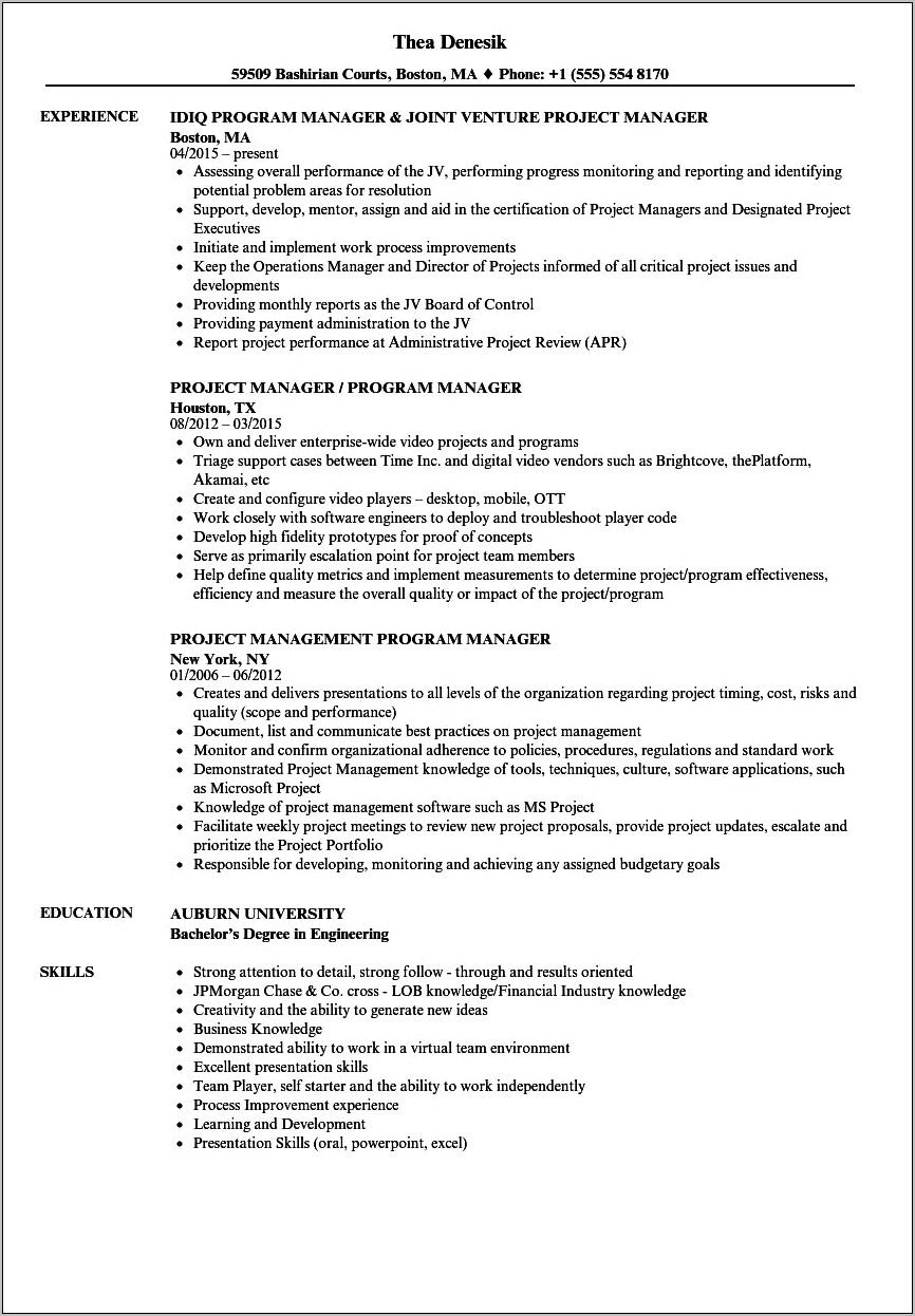 Project Manager With Sharepoint Experience Resume