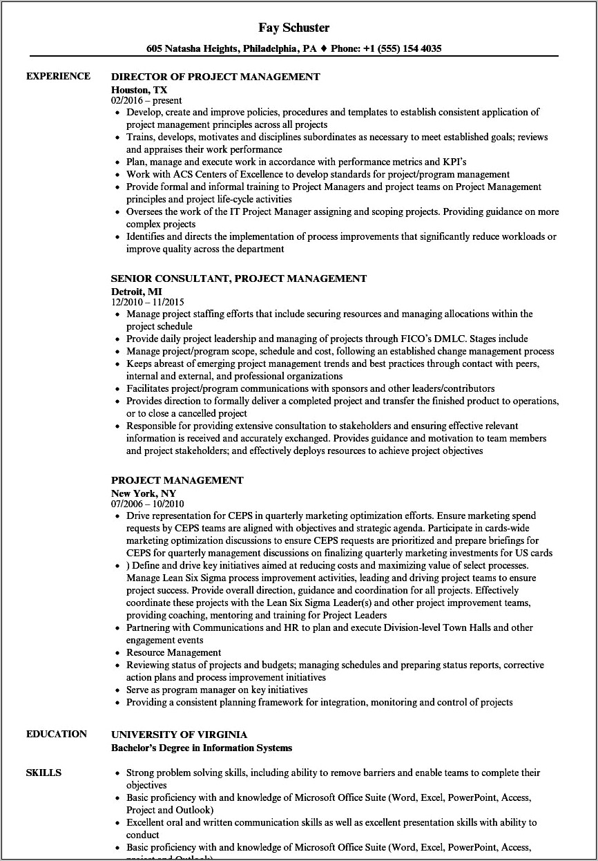 Project Manager Work Objectives For Resume