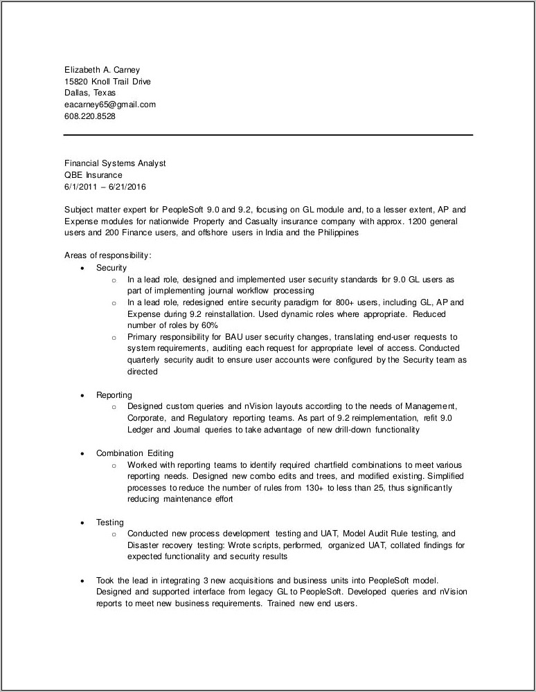 Property And Casualty Insurance Business Analyst Sample Resume