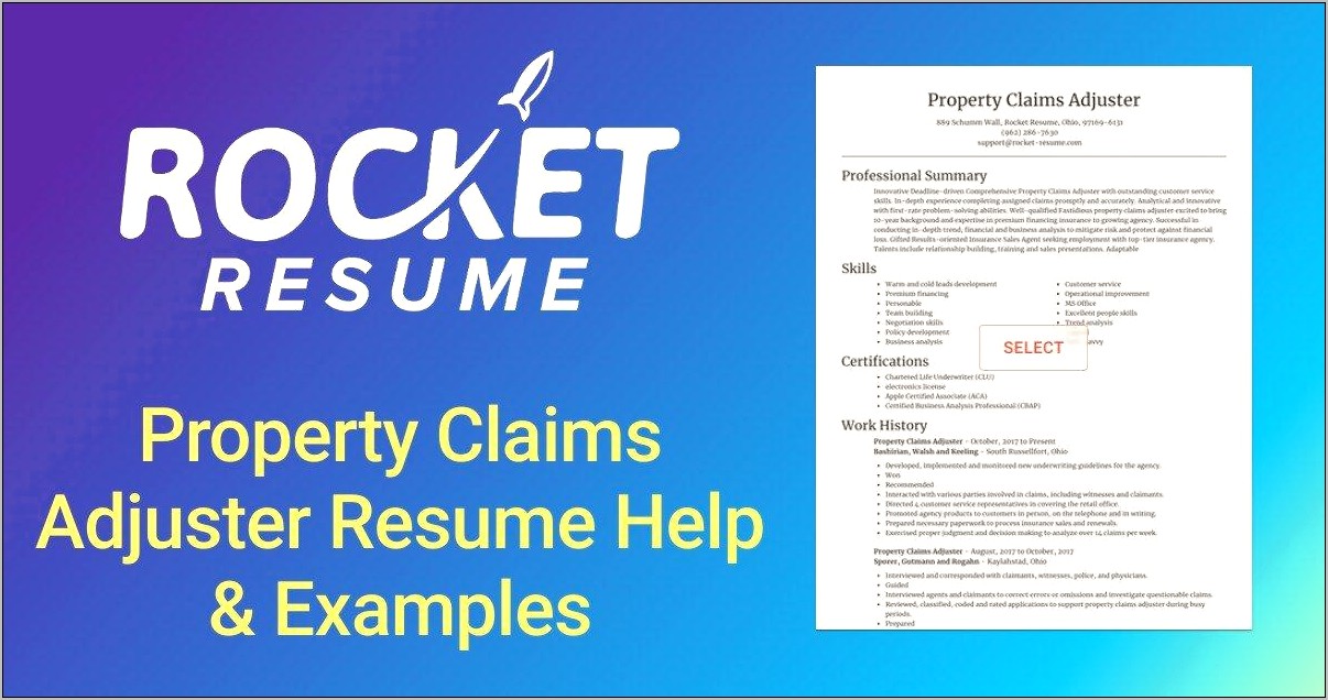 Property Claims Adjuster Job Description For Resume