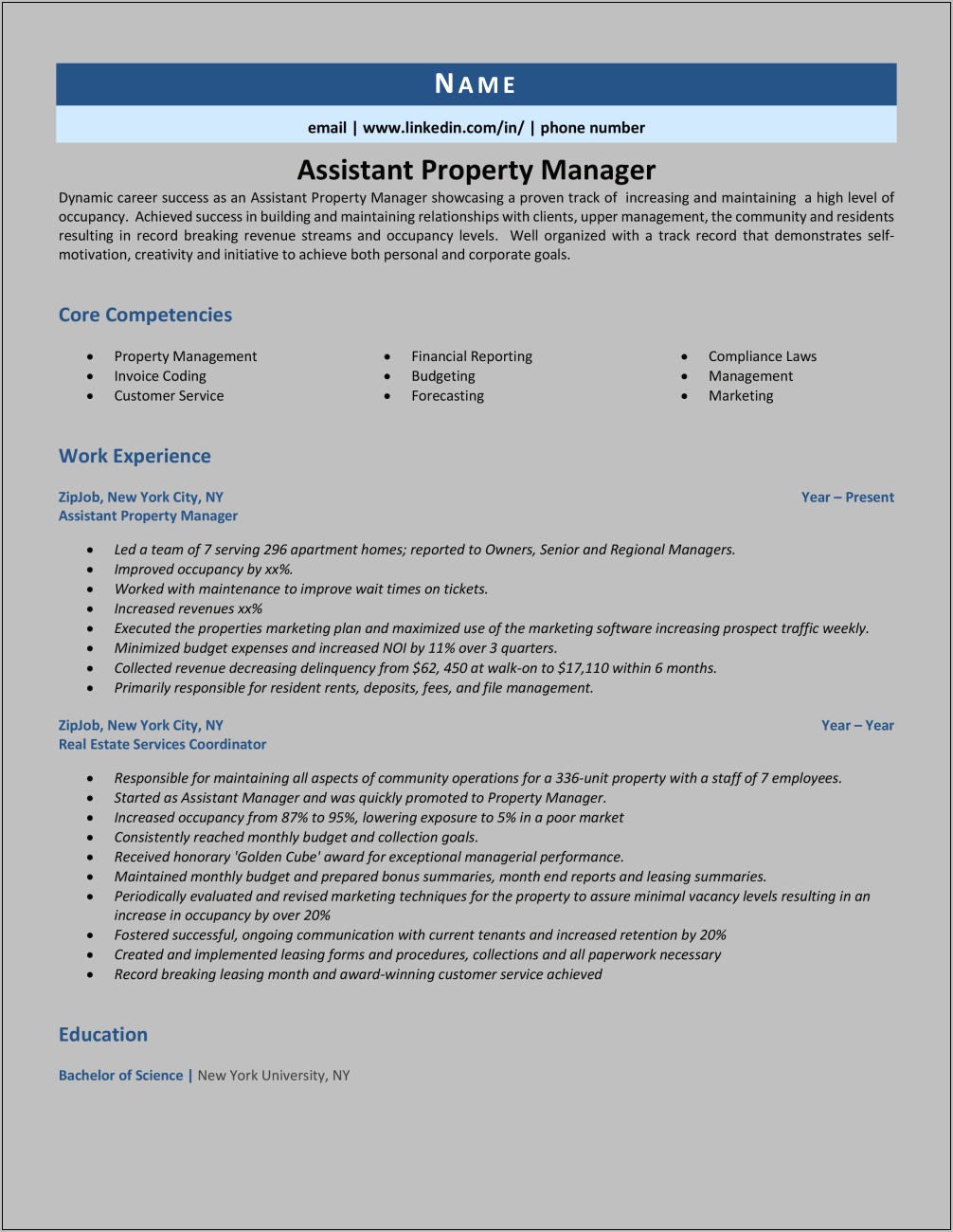 Property Management Resume For Assistant Manger