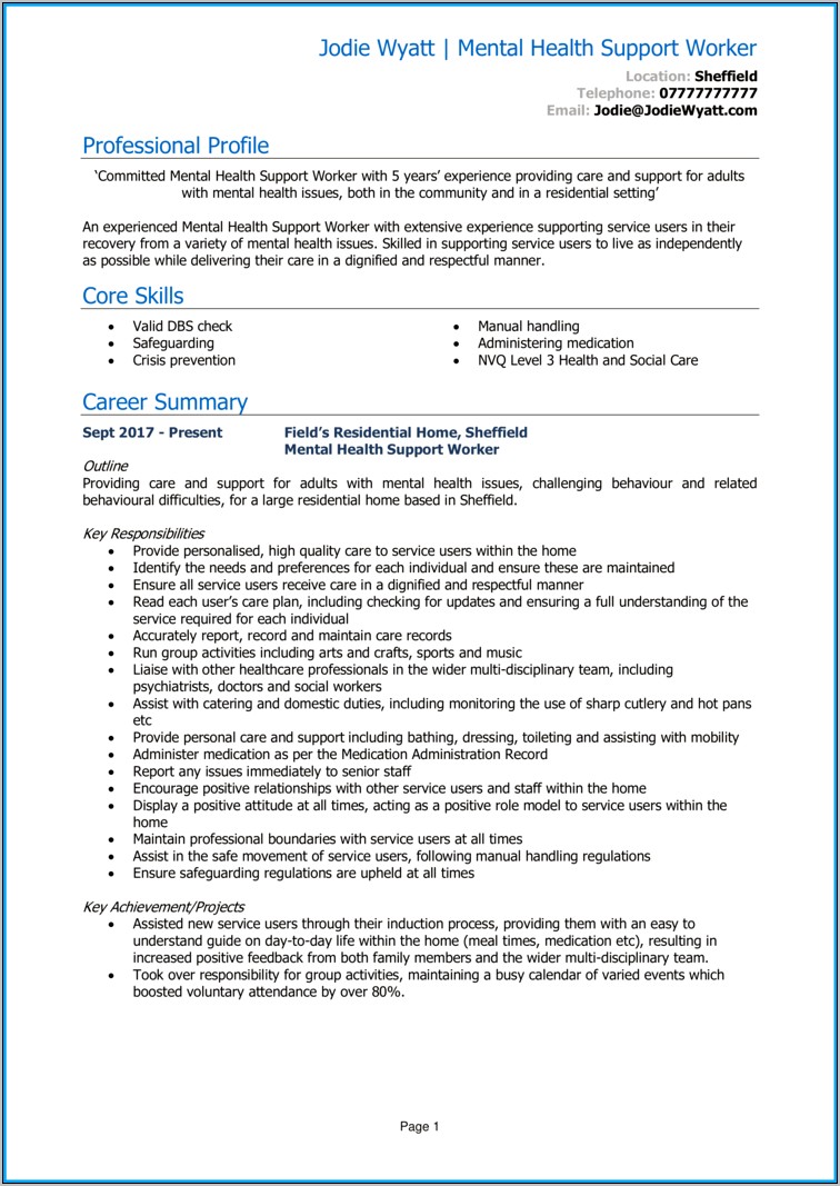 Psychiatric Social Worker Job Description For Resume