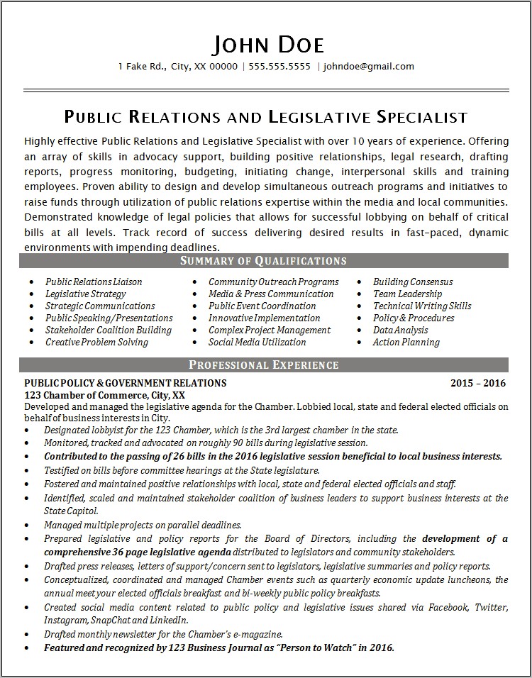 Public Relation Officer Objectives For Resume