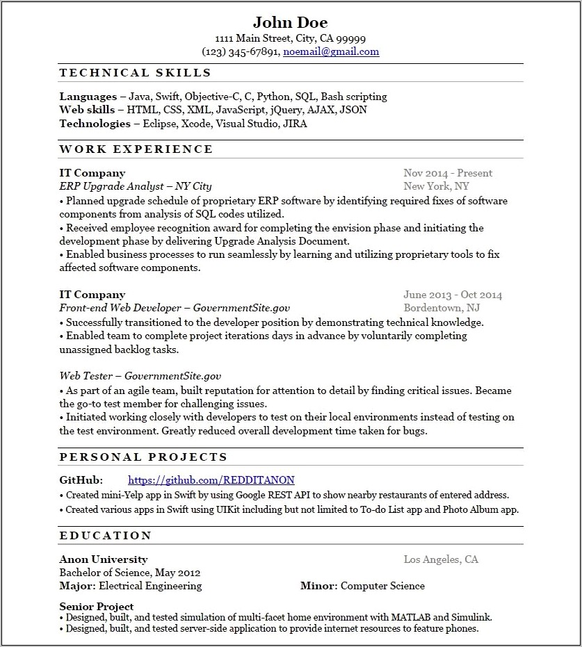 Put Link To Project In Resume