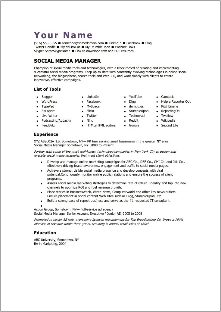 Put Social Media Responsibilities On Resume