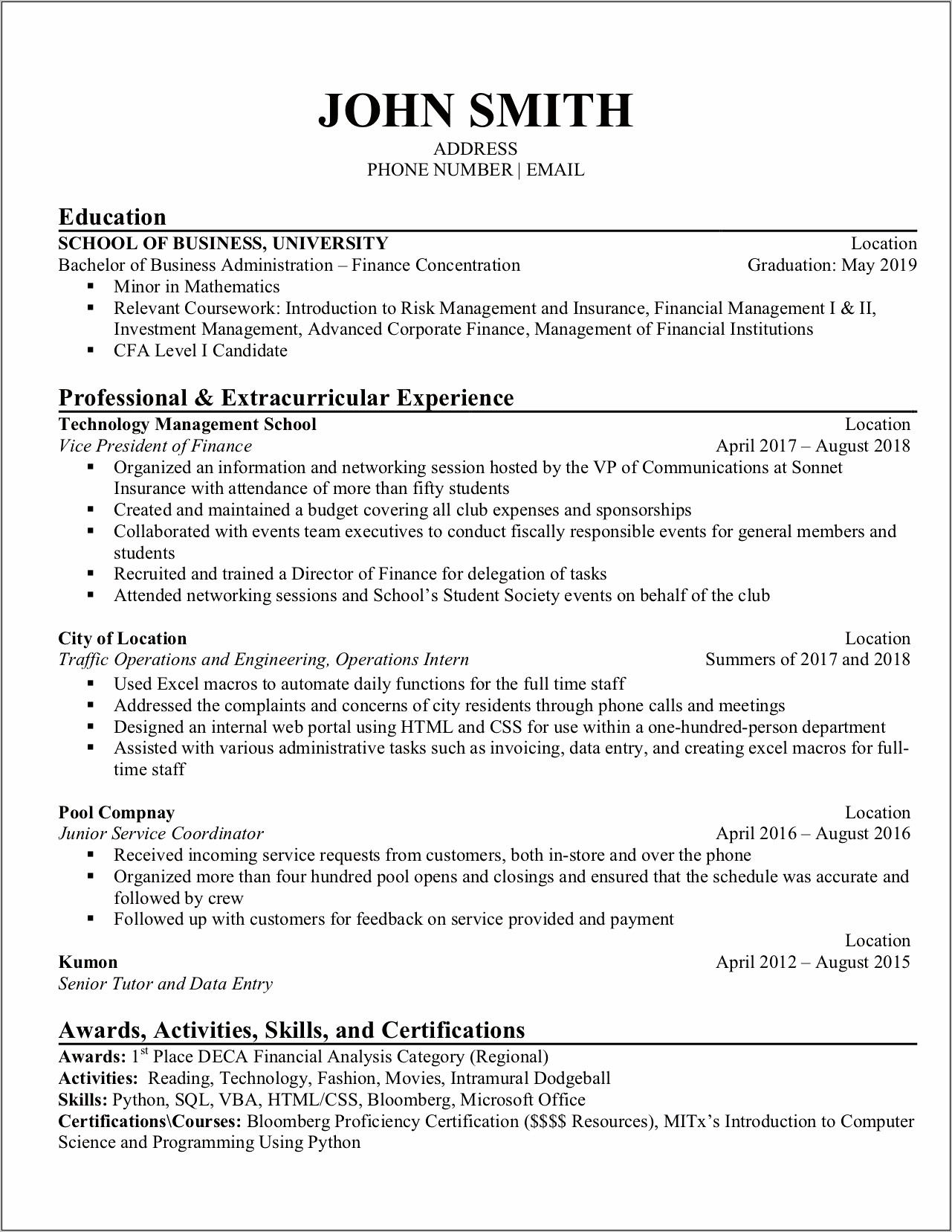 Putting Awards At Graduation In Resume