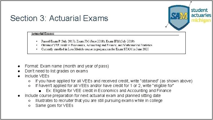 Putting Exams Passed On Resume Actuary
