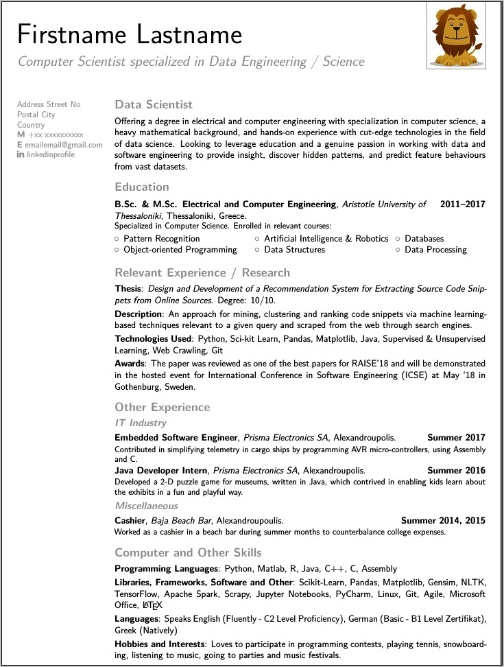 Python Experience With P3 Level Experience Sample Resume