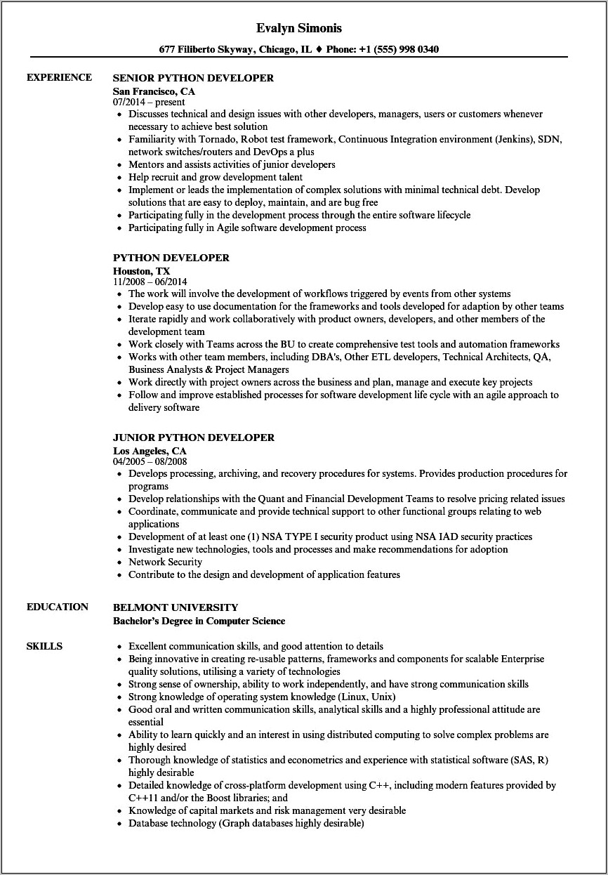 Python Resume For 3 Years Experience