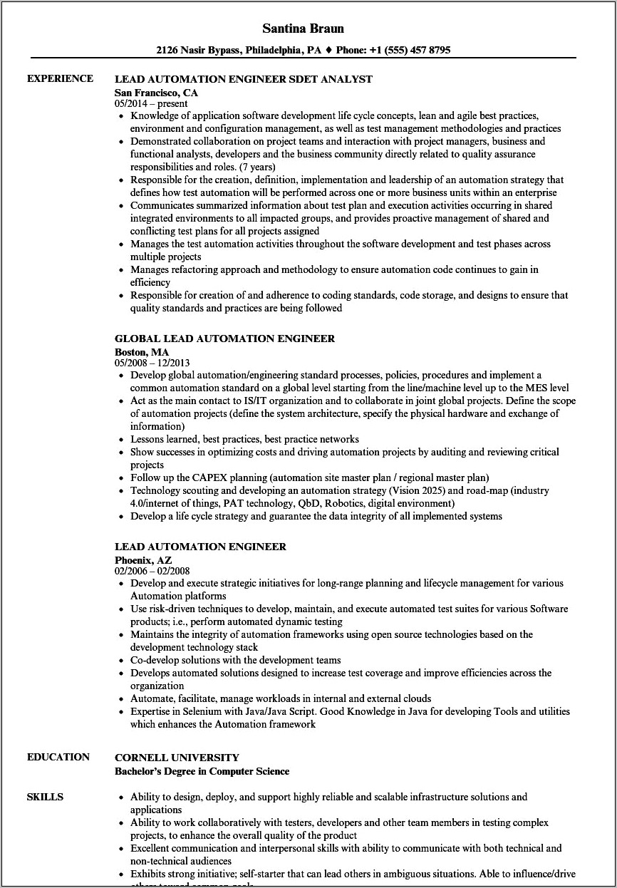 Qa Automation Engineer Resume Summary Hireit