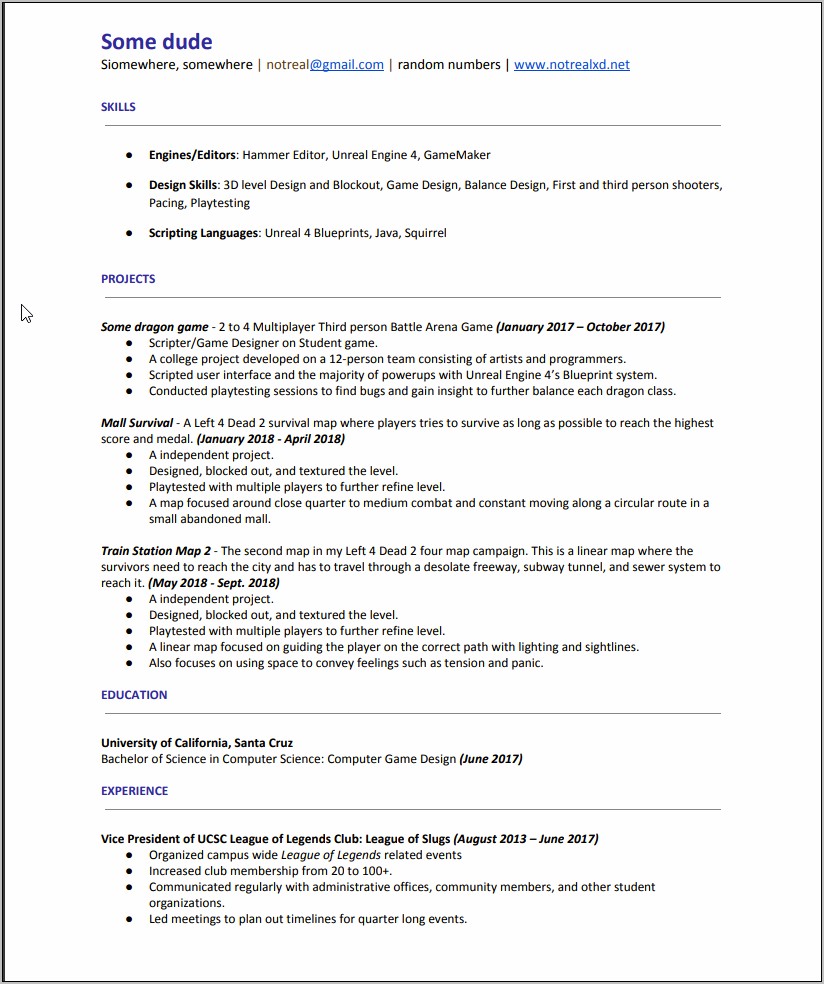 Qa Game Tester Job Description For Resume