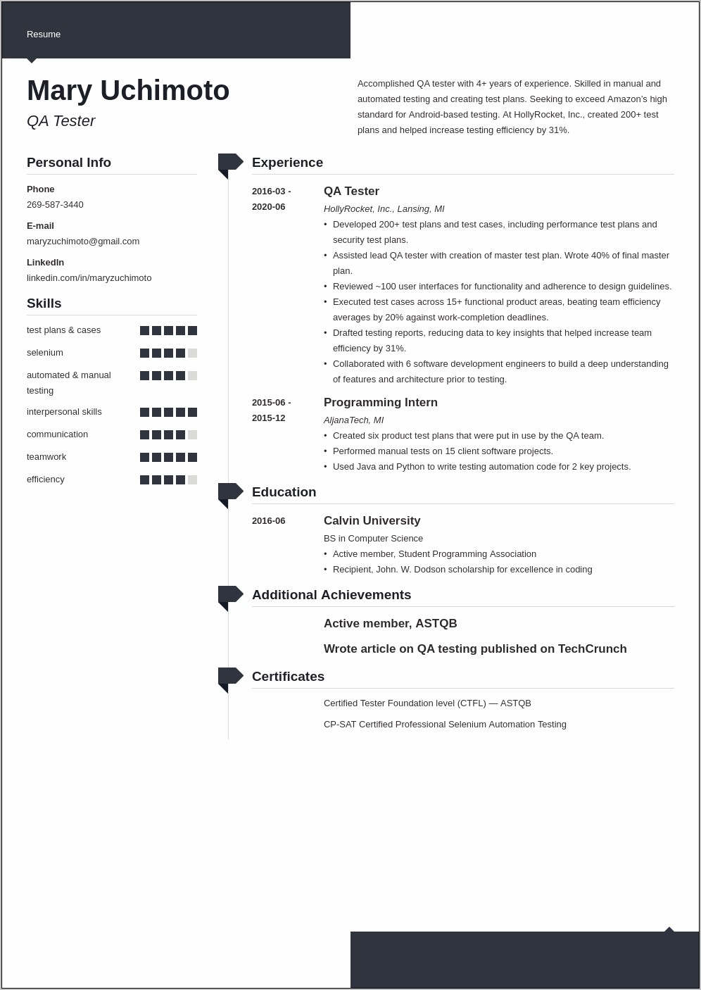 Qa Tester Resume With 7 Years Experience