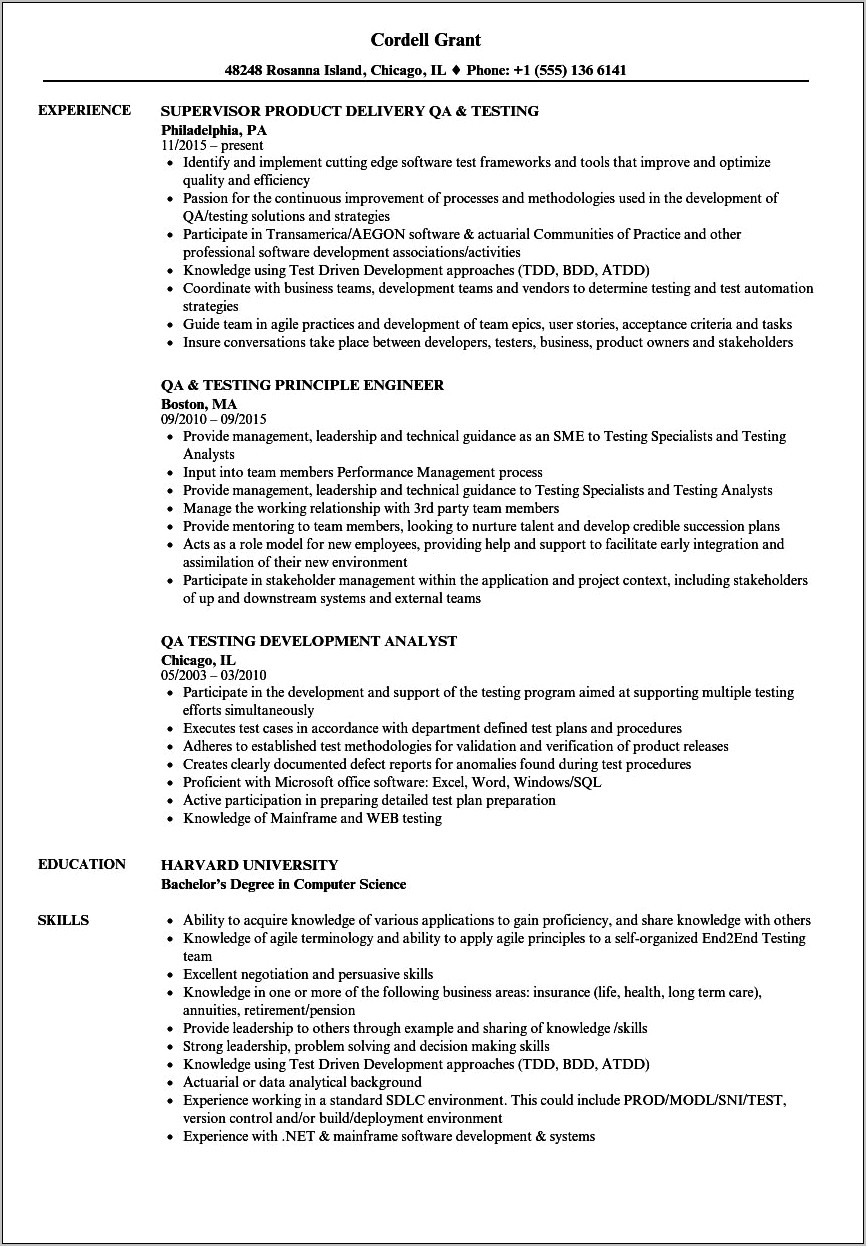 Qa Tester With Jms Experience Resume