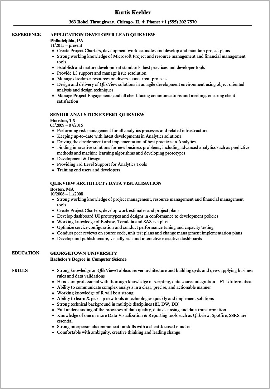 Qlikview Resume With Sap Job Description