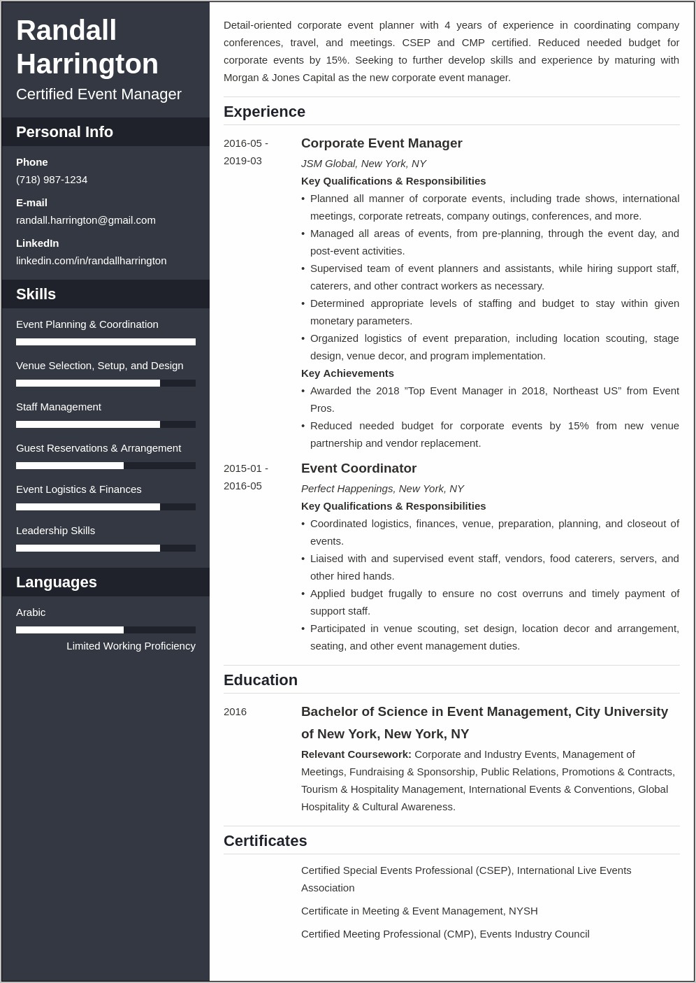 Qualities Of An Event Manager Example Resume