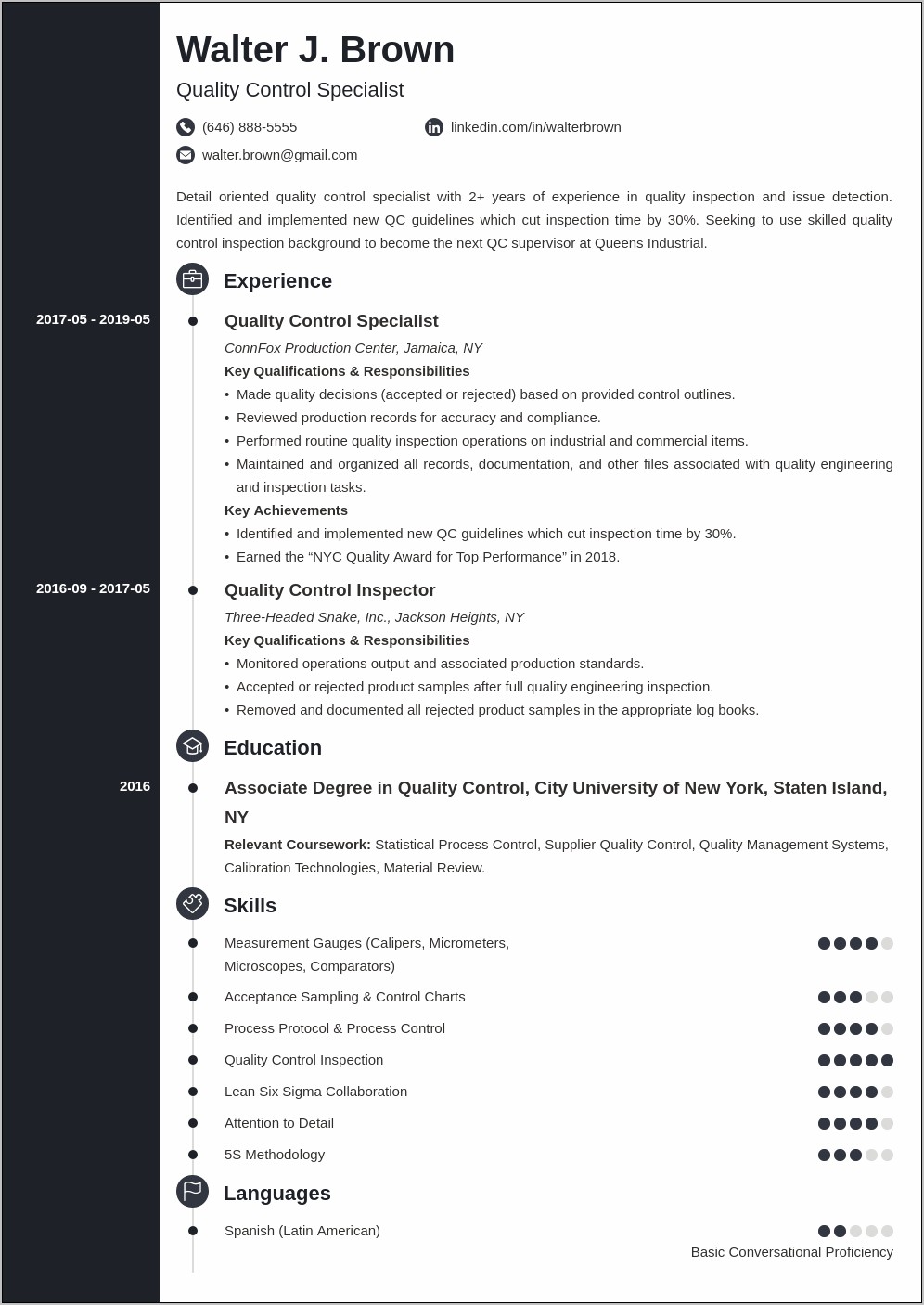 Quality Assurance Control Resume Examples
