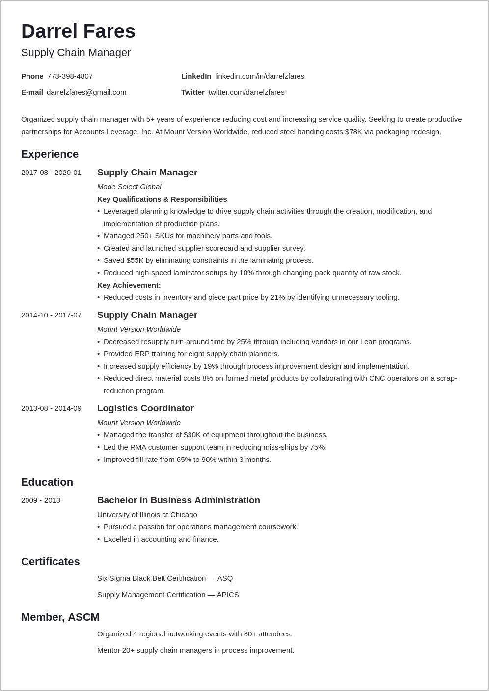 Quality Assurance Inventory Control Warehouse Resume Sample