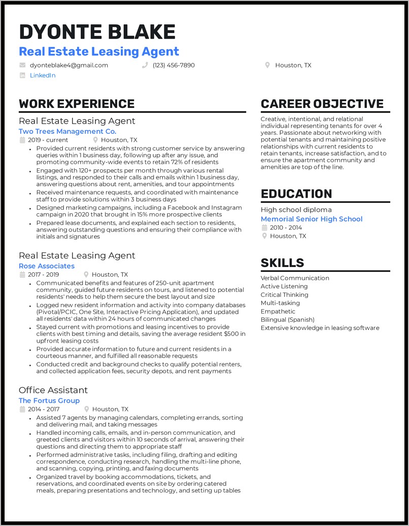 Real Eastate Agent Resume Example