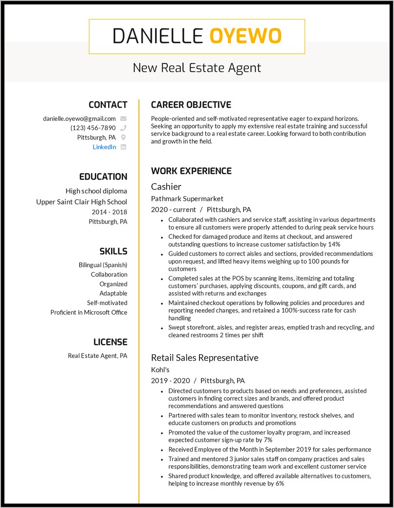 Real Estate Agent Job Description For Resume Experienced