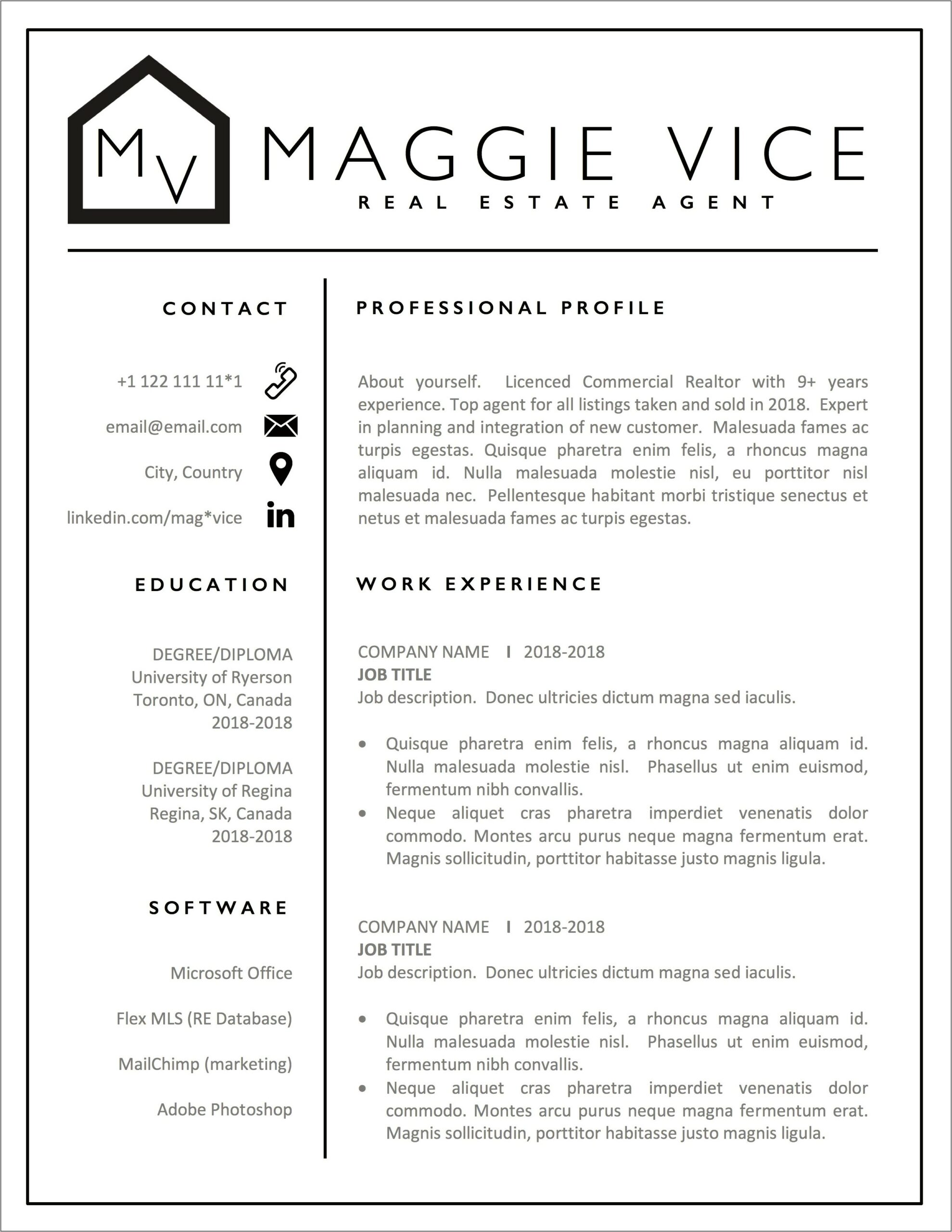Real Estate Agent Resume Customer Experience