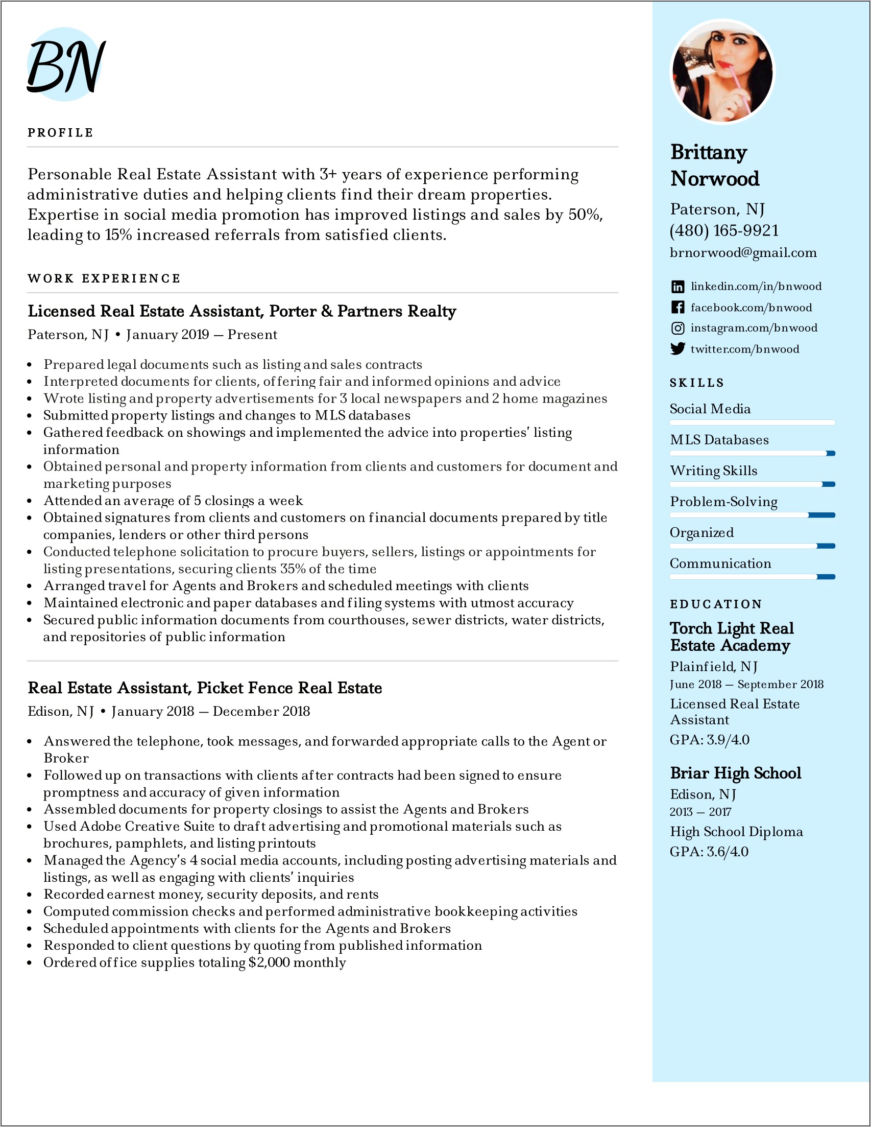 Real Estate Investment Analyst Resume Example