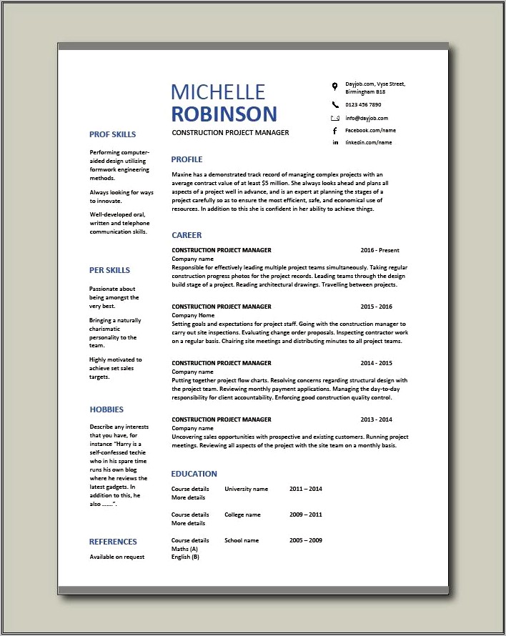 Real Estate Project Manager Resume Summary
