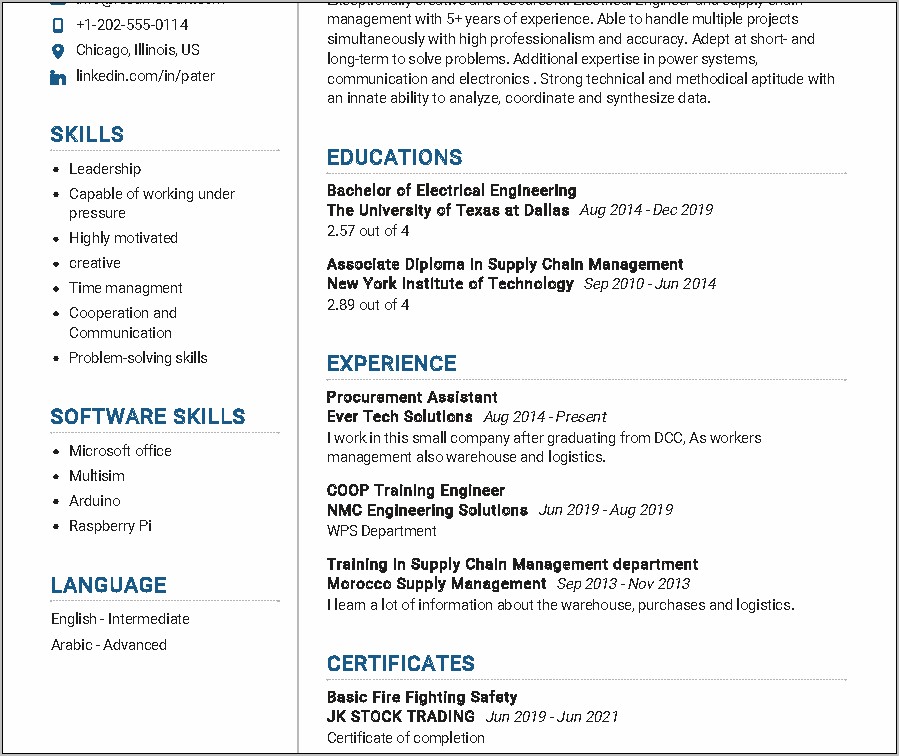 Recent Graduate Electrical Engineering Resume Examples