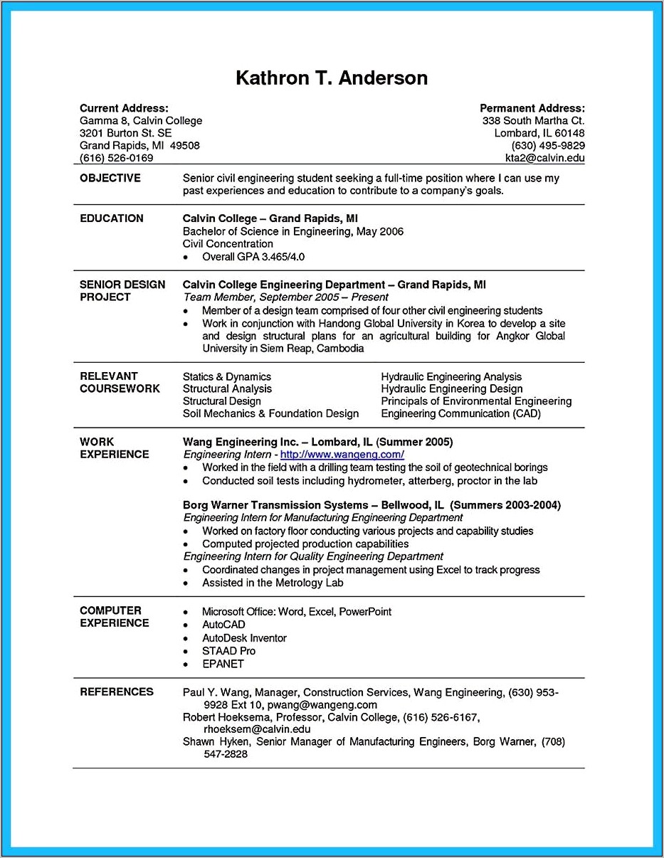 Recent Graduate Resume With No Work Experience