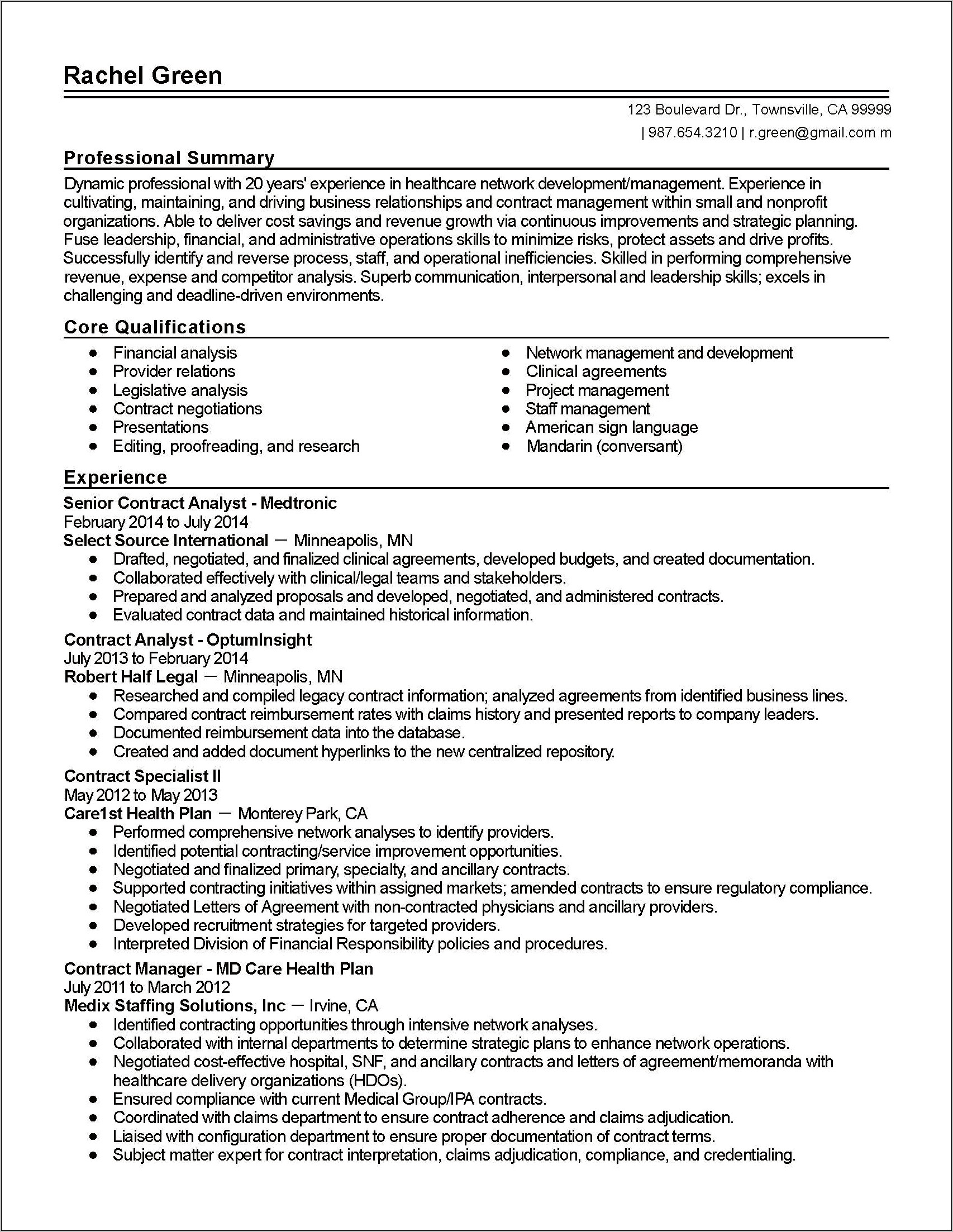 Records Examiner Analyst Job Description Resume