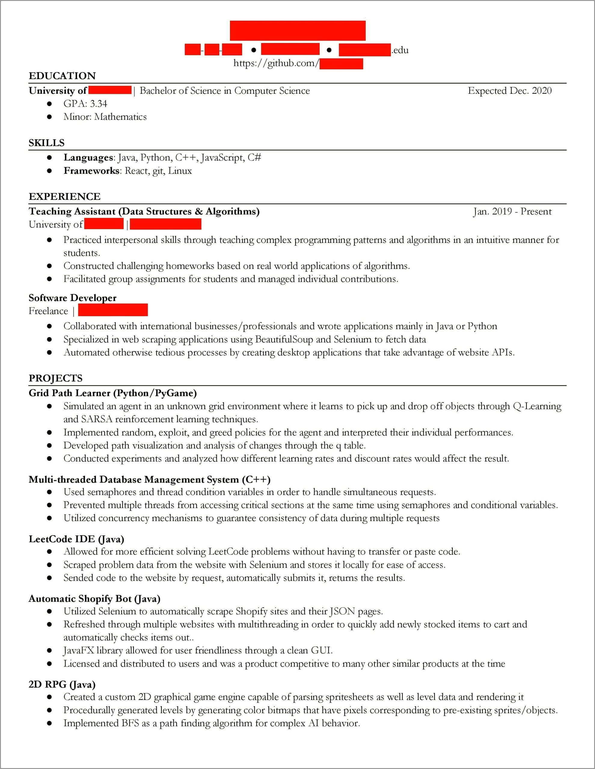 Reddit Cs Resume No Projects No Experience