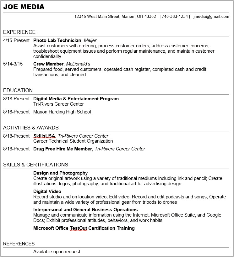 Reference Available Upon Request Resume Example