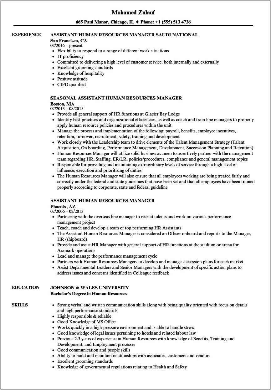 Regional Human Resources Manager Resume Sample